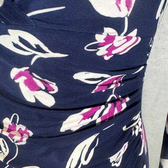 Ralph Lauren long sleeve navy & purple floral ruched side faux wrap dress size 4 - Picture 4 of 9